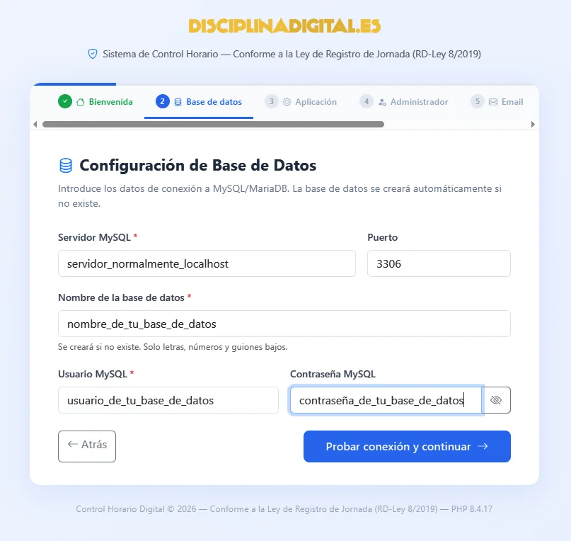 Paso 2 del asistente de instalación