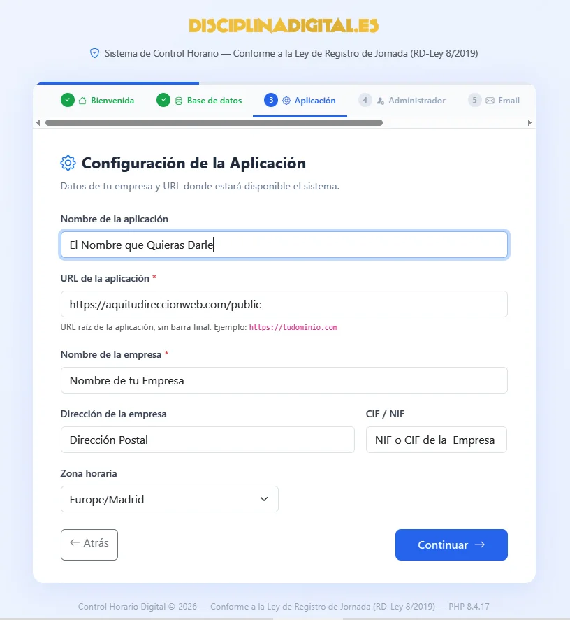 Paso 3 del asistente de instalación