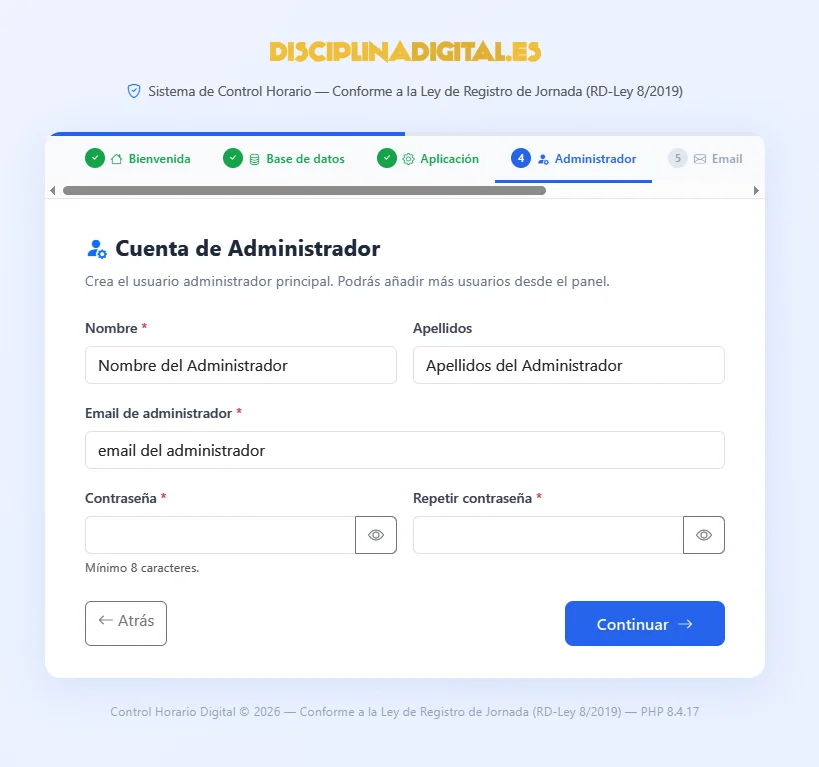 Paso 4 del asistente de instalación