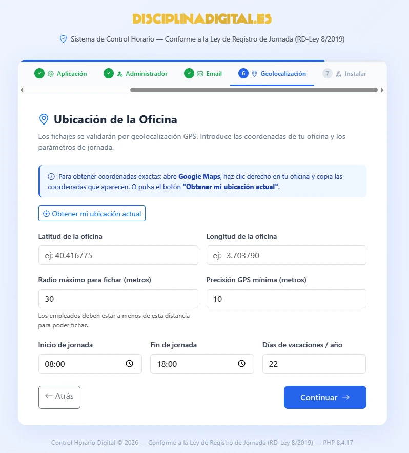 Paso 6 del asistente de instalación