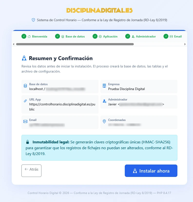 Paso 7 del asistente de instalación