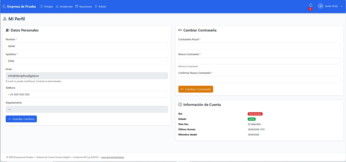 Perfil del empleado y seguridad de acceso